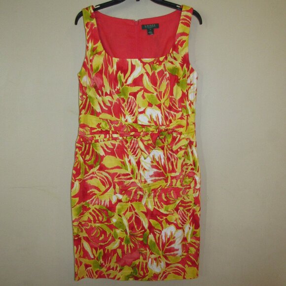 Lauren Ralph Lauren Dresses & Skirts - Lauren Ralph Lauren Red Orange Golden Yellow Tropical Sleeveless Sheath Dress 12